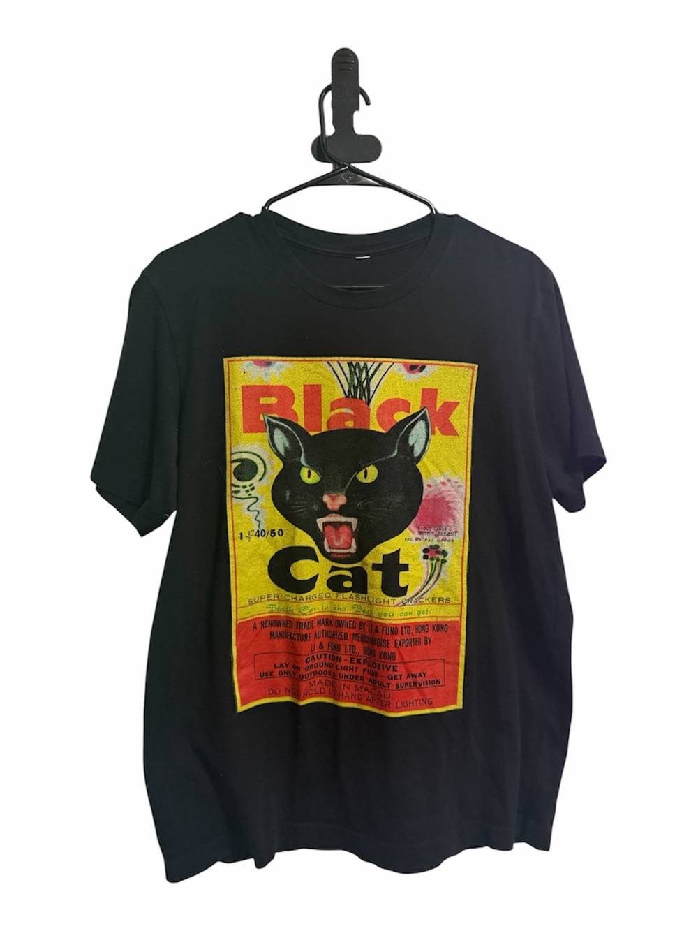 Black Cat Graphic T-Shirt - Black Vintage L